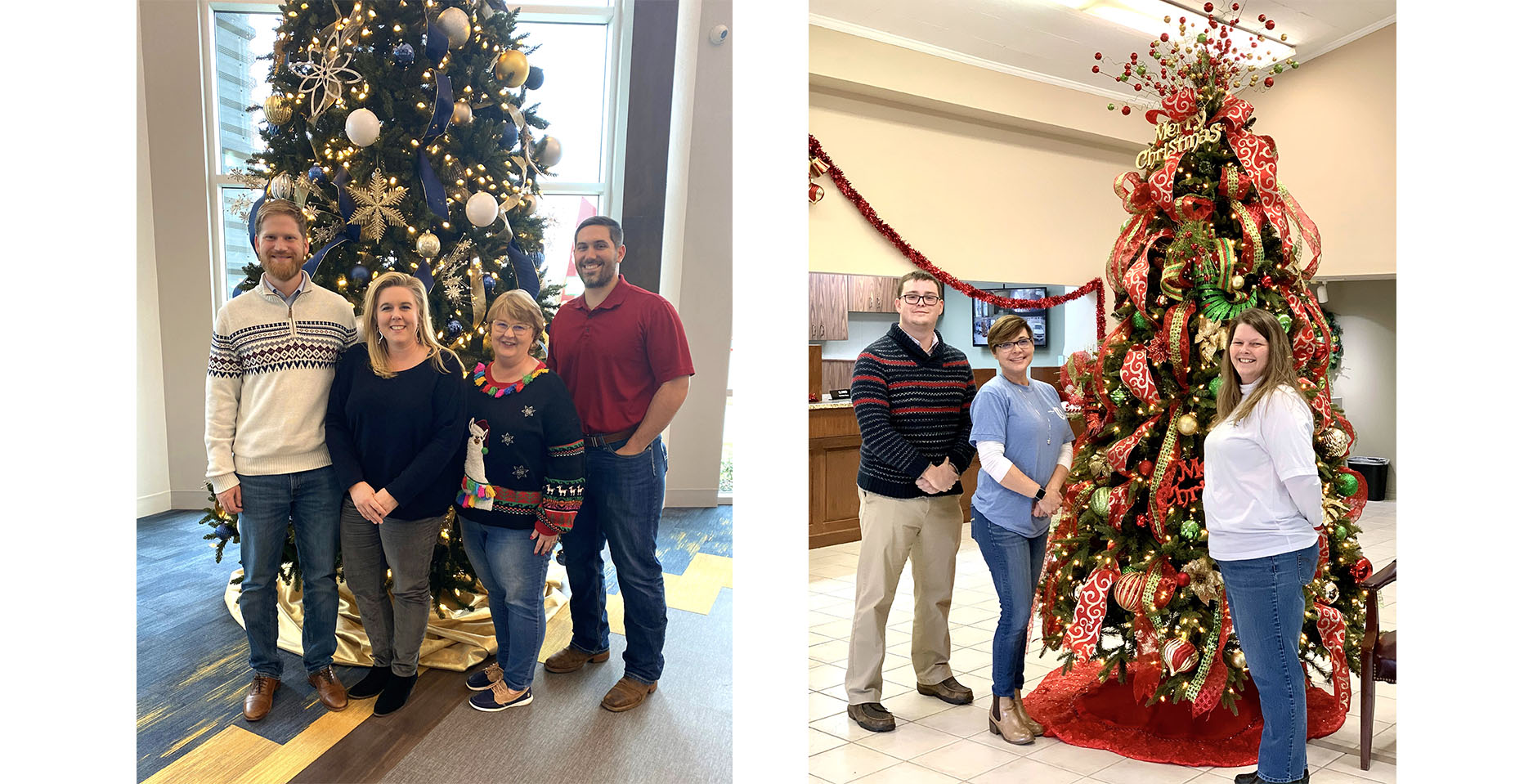 UBank employees in front of christmas tree